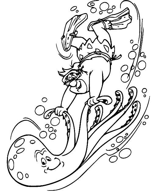 Fred Zwemmen met een Octopus Kleurplaat