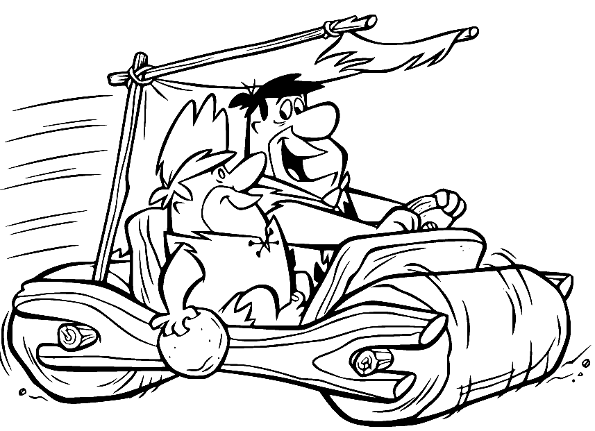 Fred en Barney rijden in een auto Kleurplaat