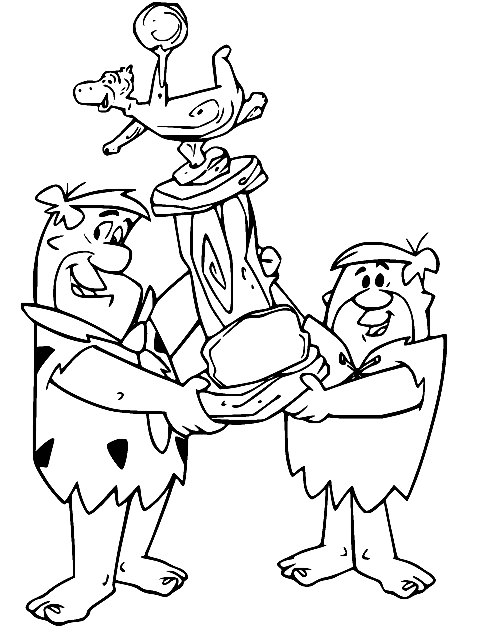 Fred and Barney Holds a Statue Coloring Page