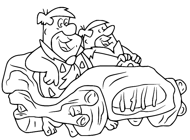 Fred en Barney in de auto van Flintstones