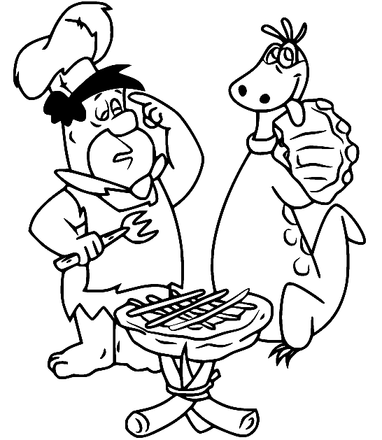 Fred und Dino beim Grillen von Flintstones