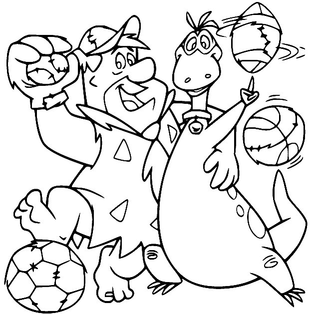 Fred und Dino spielen Fußball aus Flintstones