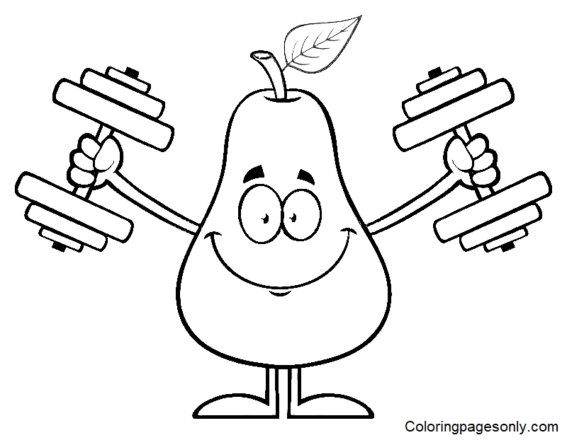 Funny Pear Weightlifting Coloring Pages