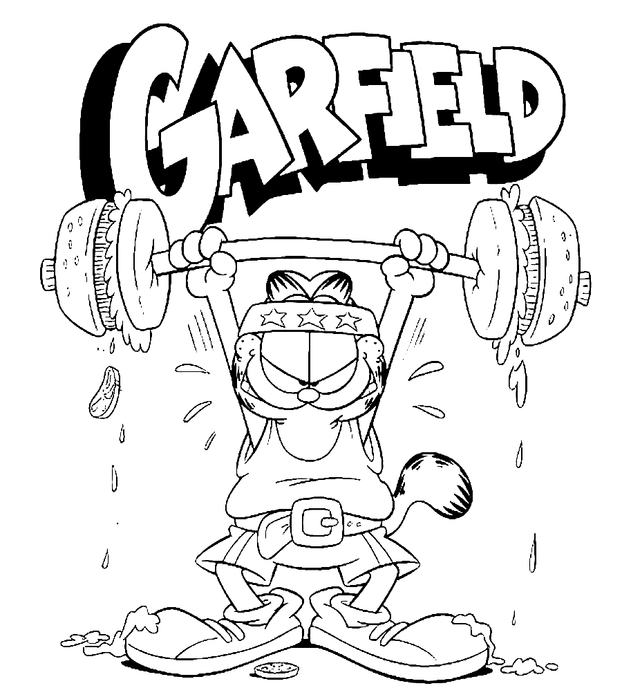 Garfield levantando pesas de fitness