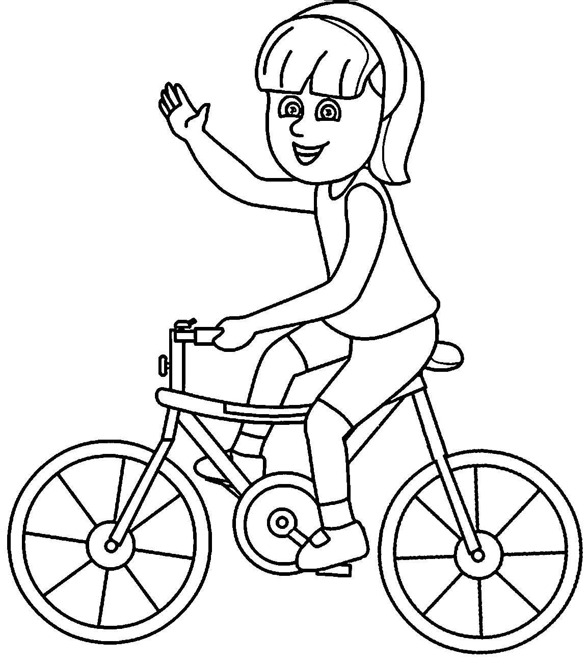 Meisje rijdt op de fiets Kleurplaat