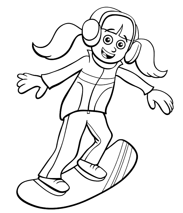Girl Snowboarding Coloring Page