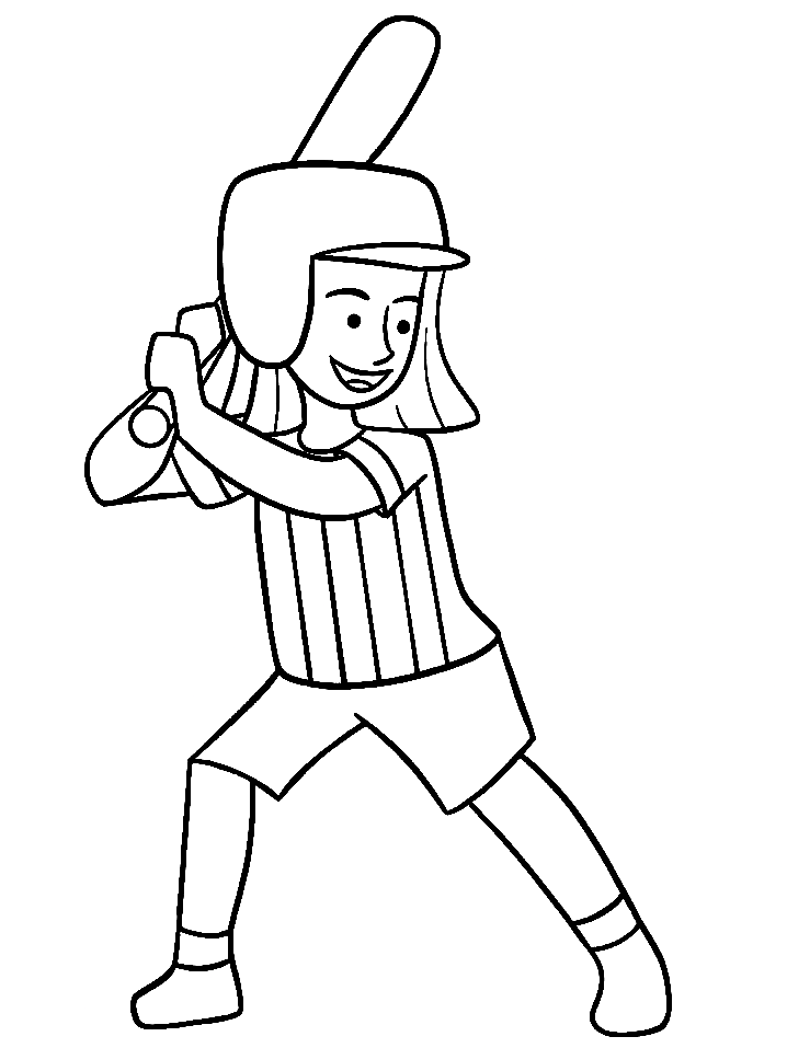 Desenho de menina com taco de softbol para colorir