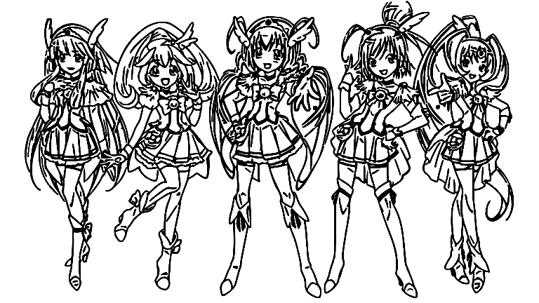 Glitter Force All Group Team Coloring Page
