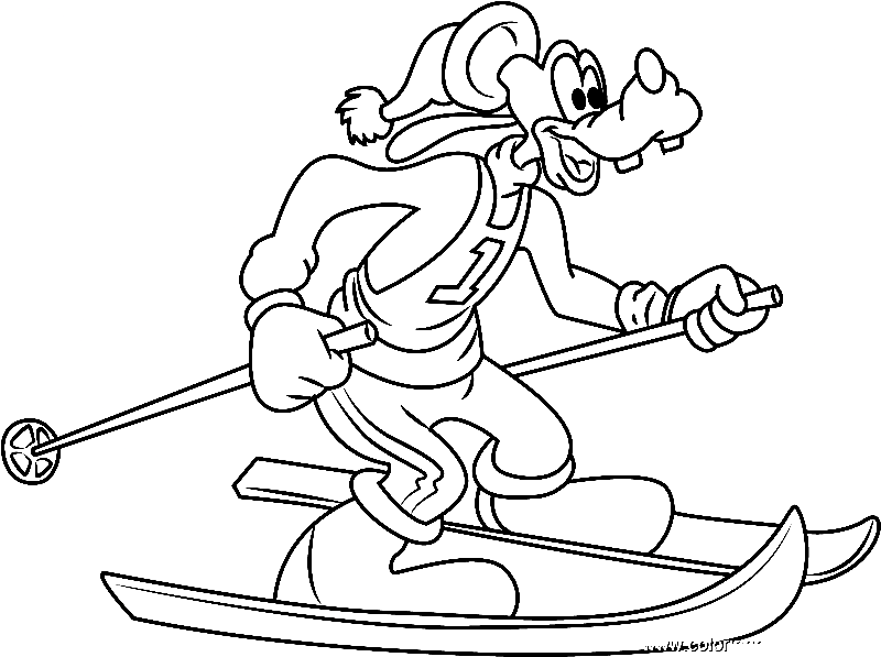 Goofy Play Skiing Coloring Page