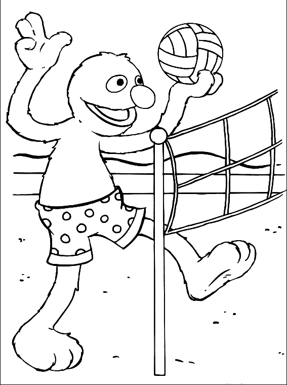 Grover Playing Volleyball Coloring Page