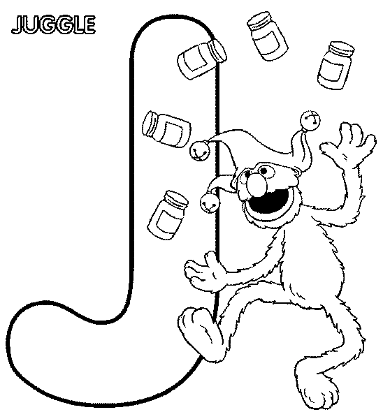 Grover with Letter J Coloring Page