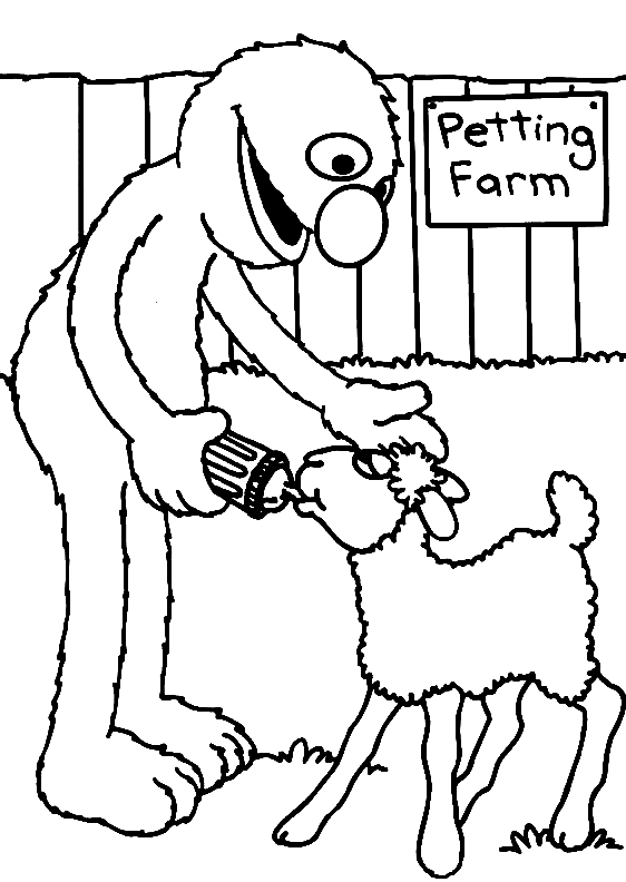 Grover with Sheep Coloring Page