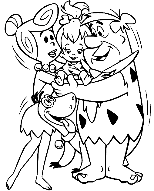 Kleurplaat Happy Flintstone Family