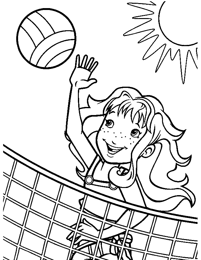 快乐的女孩打排球着色页
