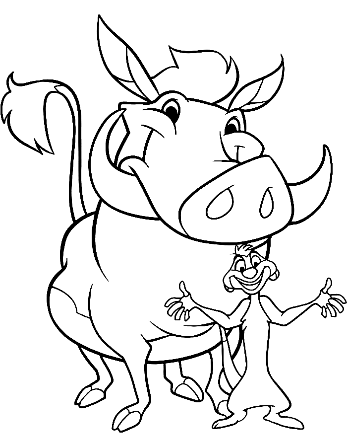 Happy Timon and Pumbaa Coloring Page
