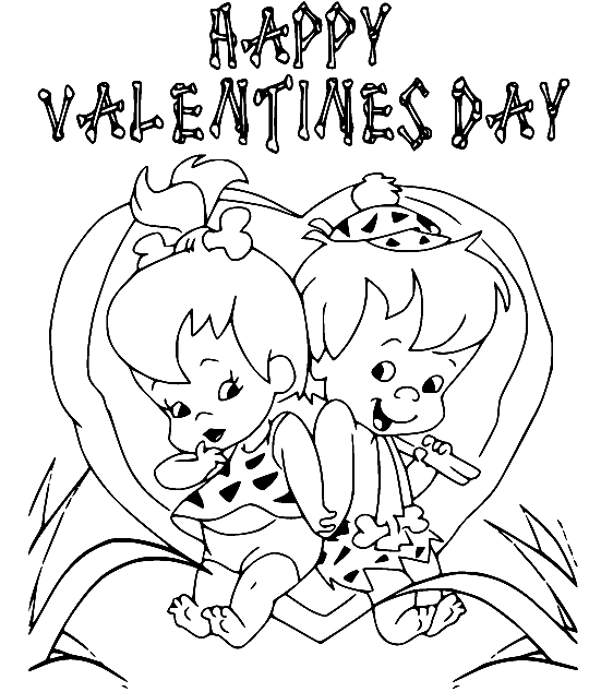 Pagina da colorare di Flintstones di buon San Valentino