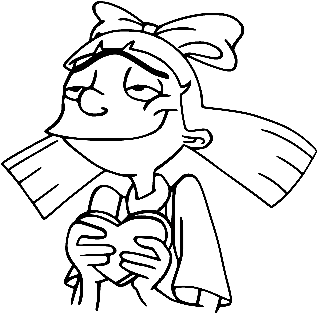 Helga houdt een hart vast Kleurplaat