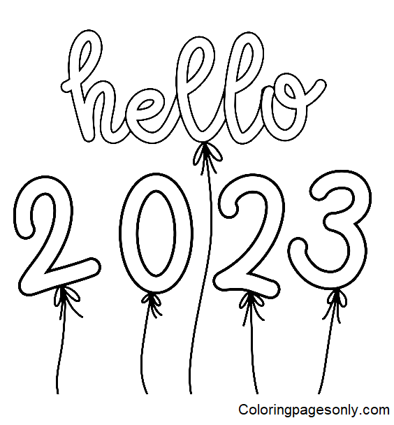 Hello 2023 for Kids Coloring Page
