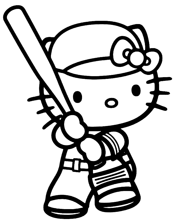 Hello Kitty Playing Softball Coloring Pages