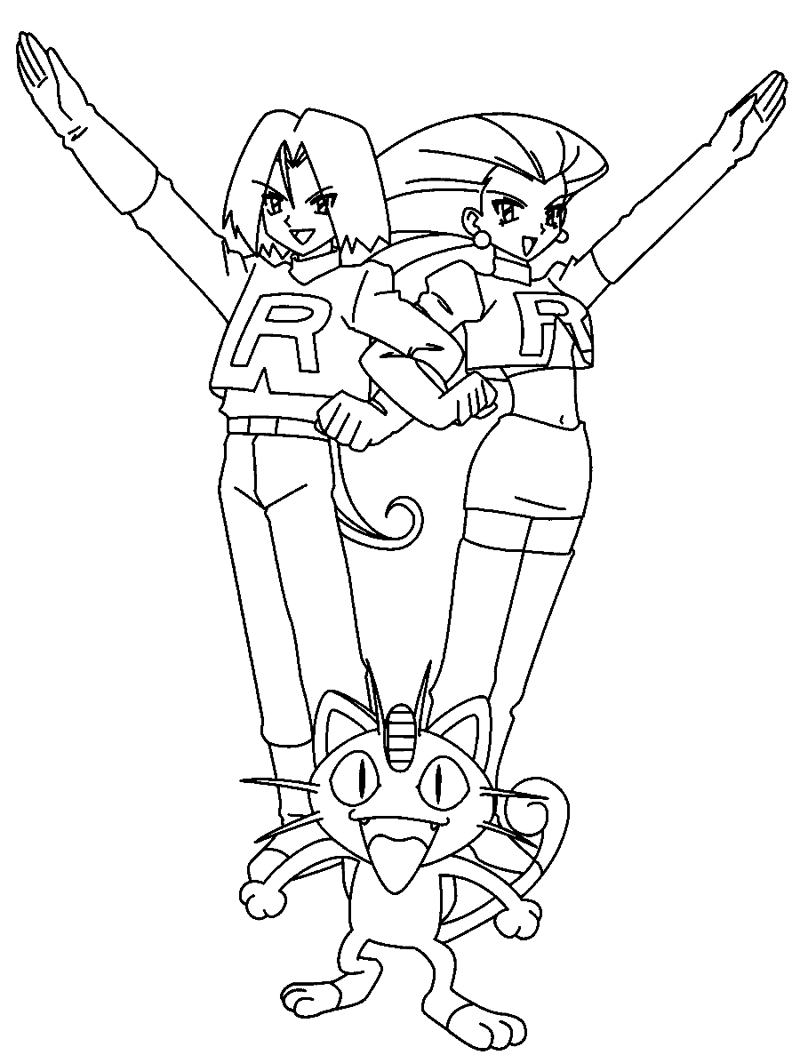 Jessie, James And Meowth Coloring Page