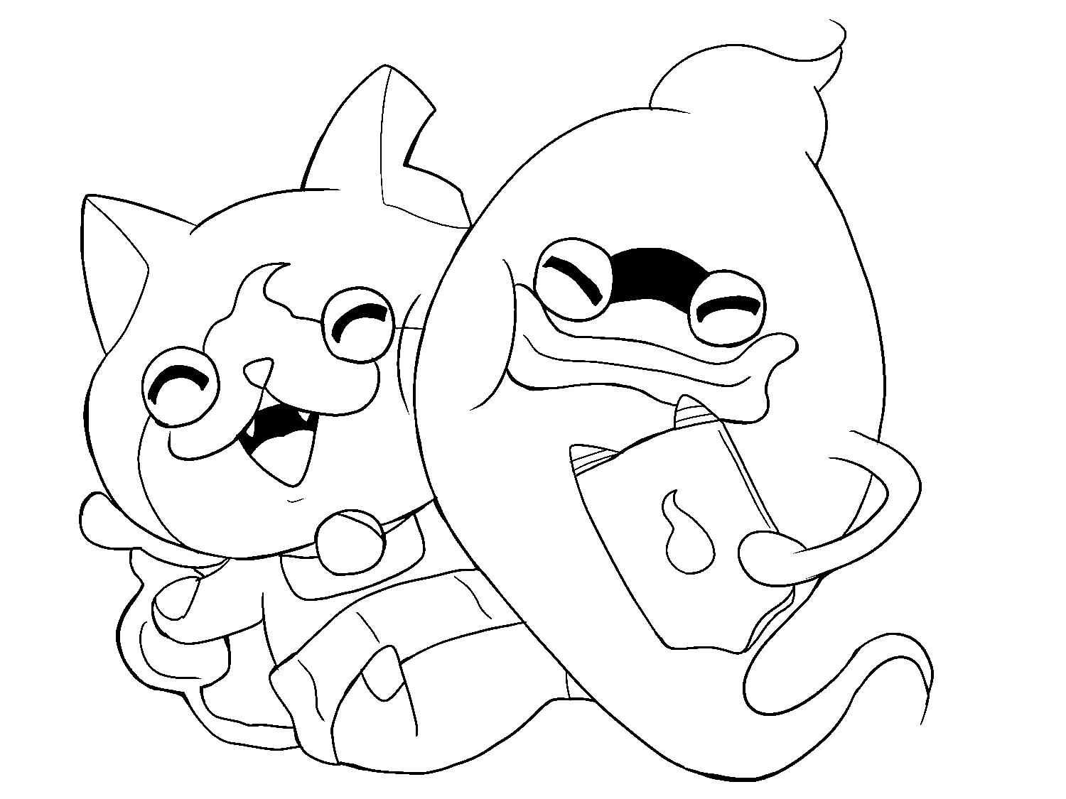 Jibanyan with Whisper Coloring Page