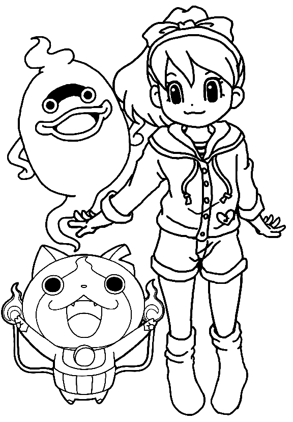Katie Forester, Jibanyan and Whisper Coloring Page