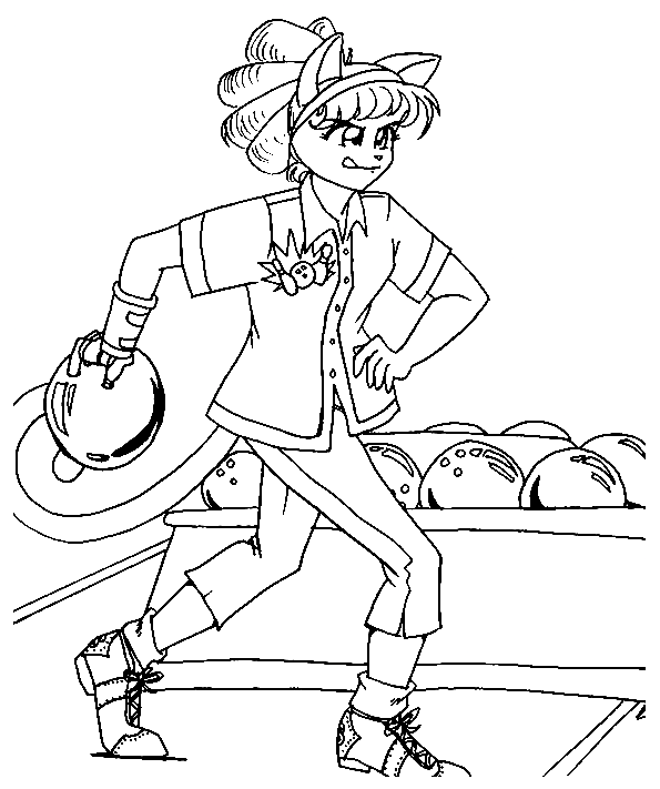Kitty Playing Bowling Coloring Page