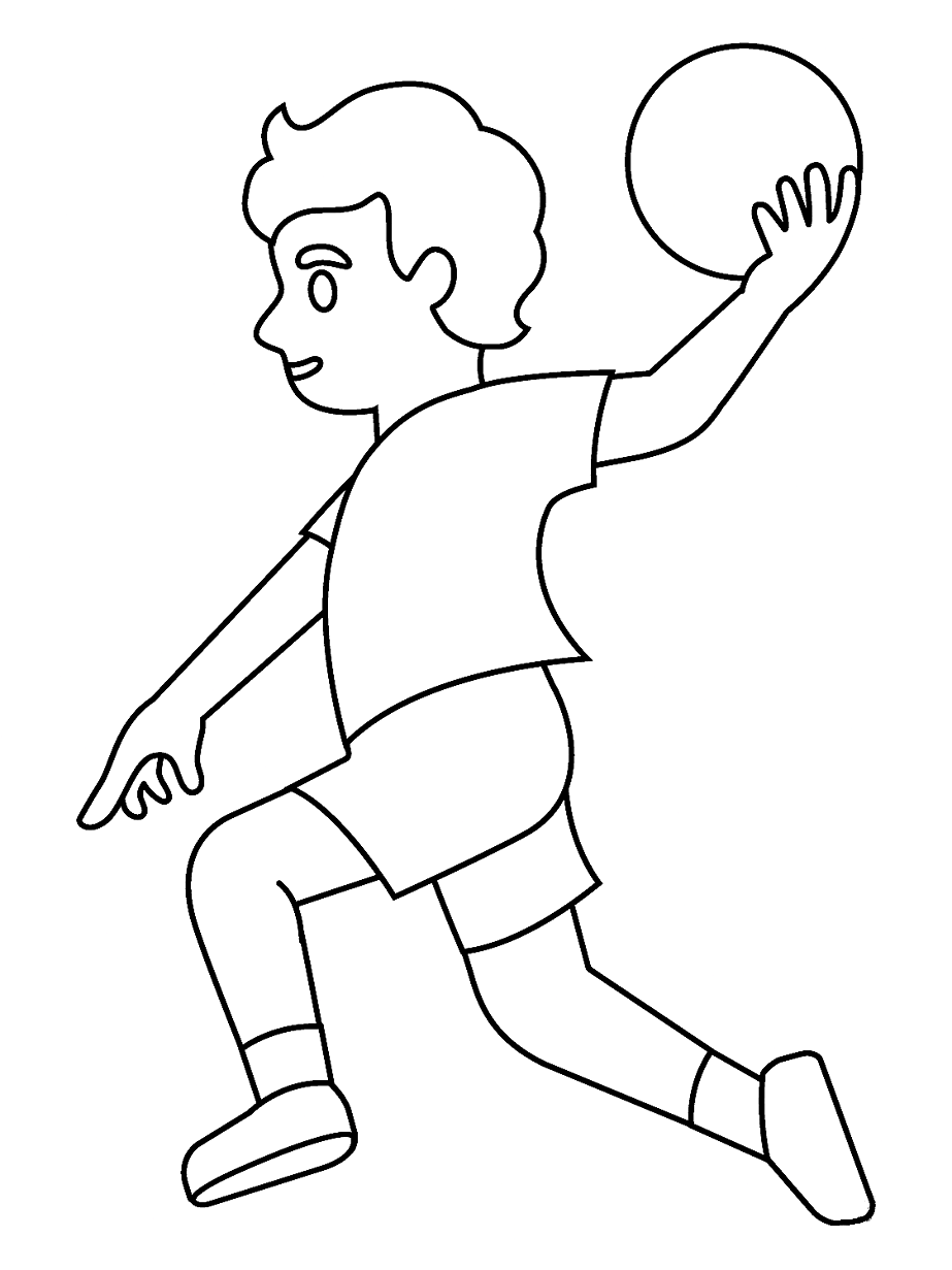 Coloriage petit garçon jouant au handball