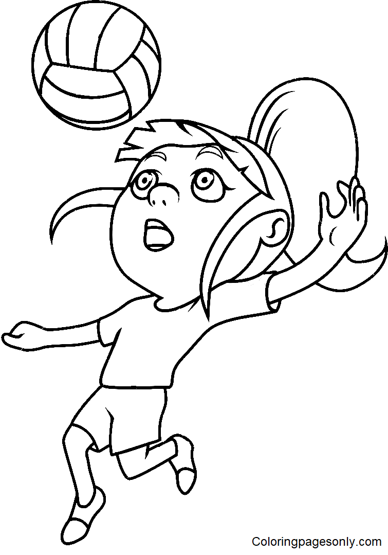 Kleines Mädchen spielt Volleyball-Cartoon aus Volleyball