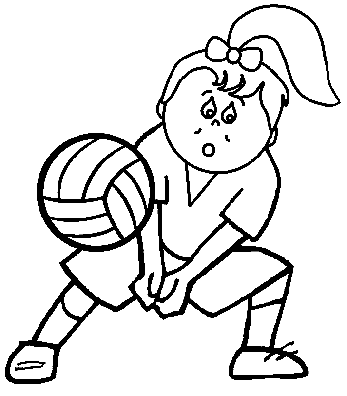 小女孩打排球着色页