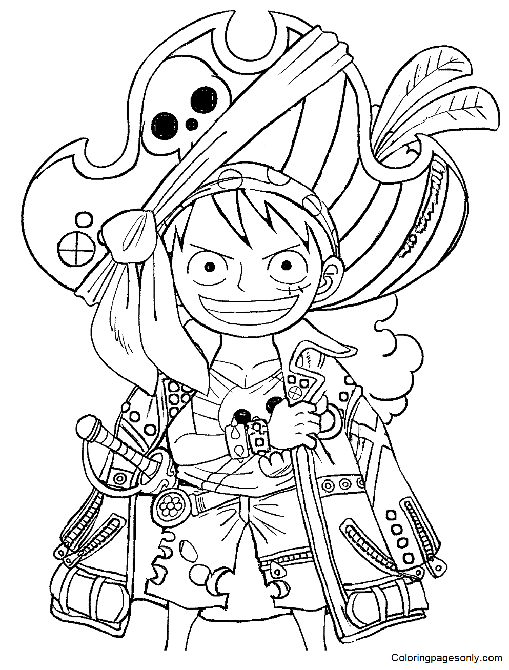 Luffy One Piece Film Red Coloring Page - Free Printable Coloring Pages