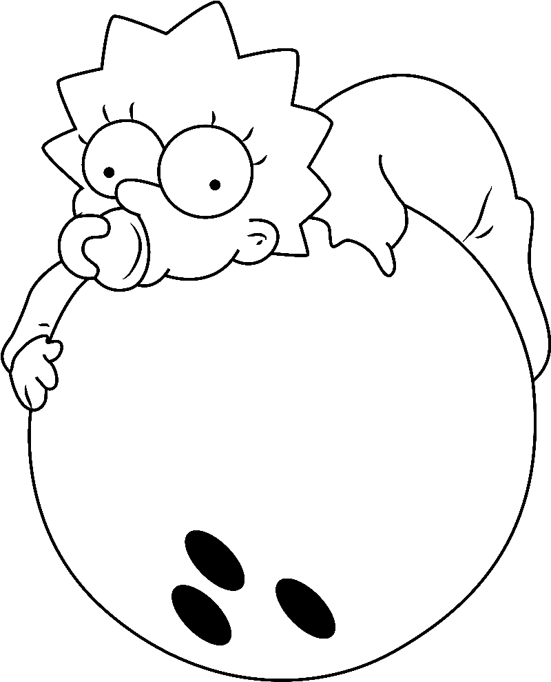 Раскраска Мэгги Симпсон с шаром для боулинга