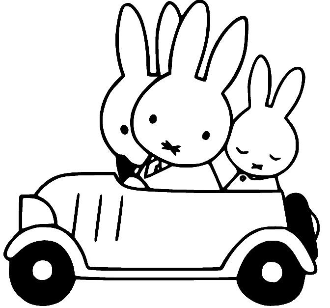 Familia Miffy en el auto de Miffy