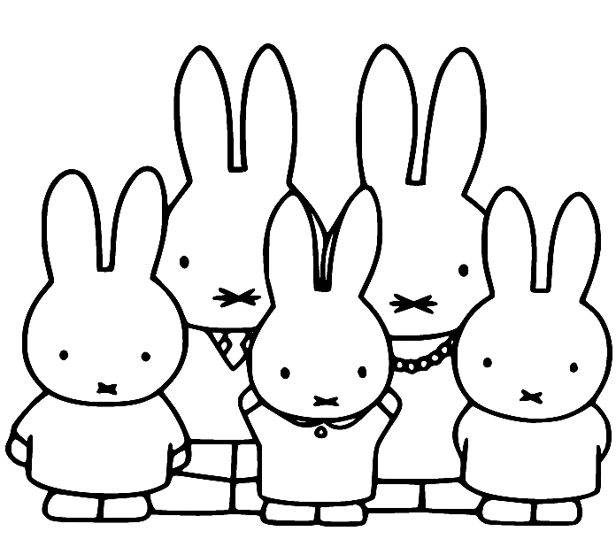 Miffy Family with Friends Coloring Page