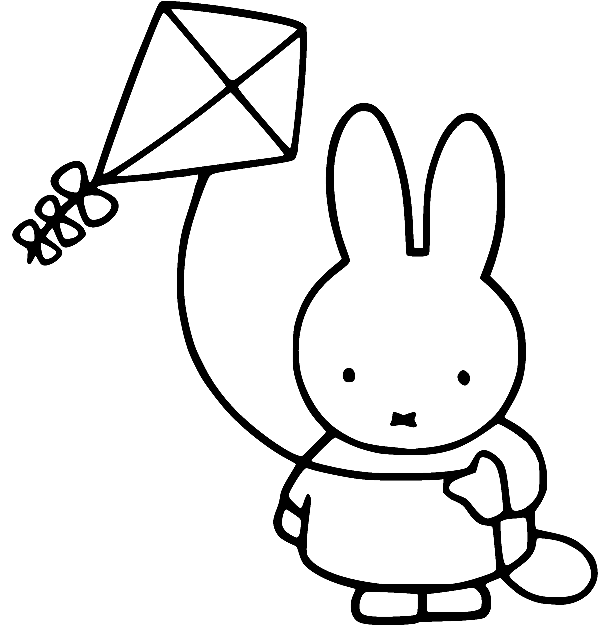 Miffy Playing a Kite Coloring Page