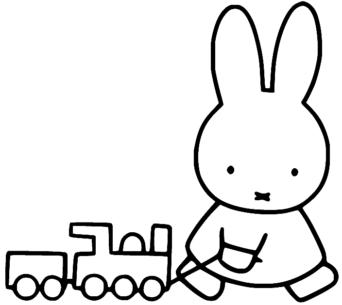 Miffy Pulling Toy Train Coloring Page