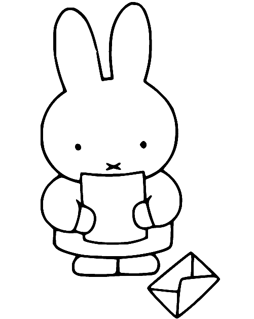 Miffy Reading a Letter Coloring Page