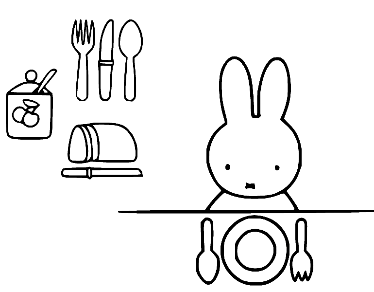 Miffy Ready to Have Dinner Coloring Page