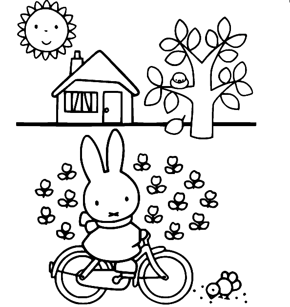 Miffy faisant du vélo au soleil de Miffy