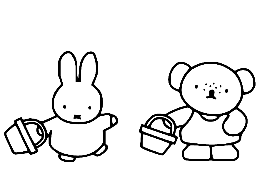 Miffy y Barbara Bear sostienen cubos de Miffy