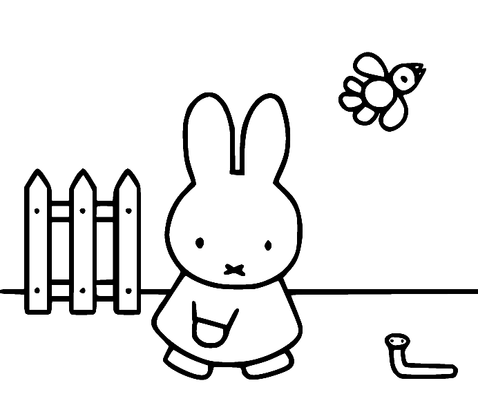 Miffy and an Earthworm Coloring Page