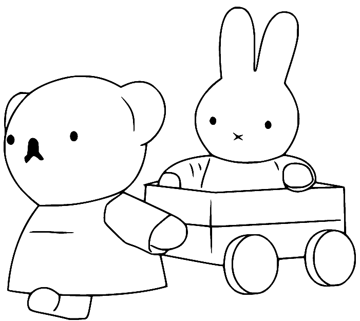 Miffy on the Toy Car and Boris Pulling Her Coloring Page