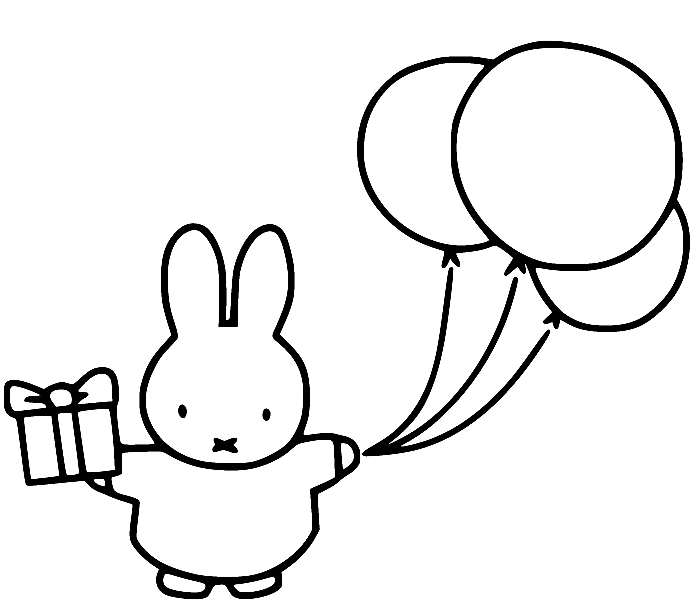 Miffy mit Geschenk und Luftballons zum Ausmalen