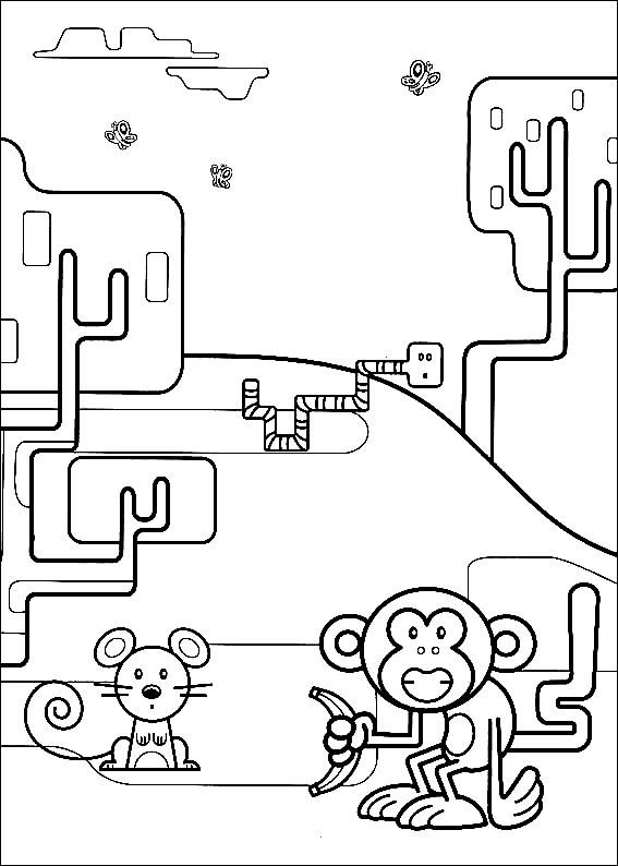 Monkey and Mouse Coloring Page