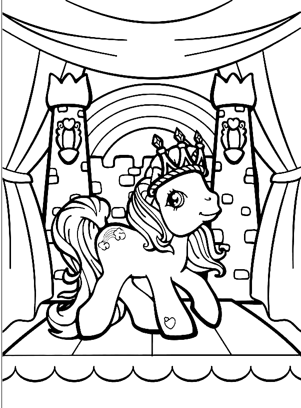 Desenho de My Little Pony Rarity e lindo castelo para colorir