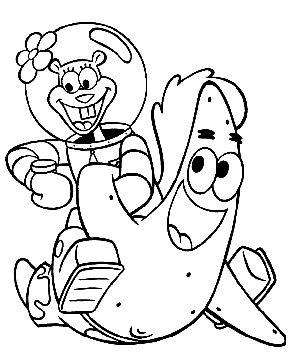Patrick Star and Sandy Cheeks Coloring Page