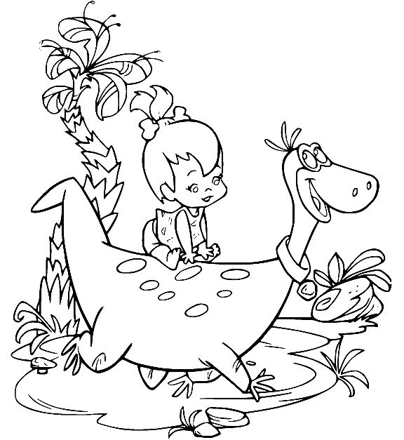 Pagina da colorare di Pebbles Riding Dino