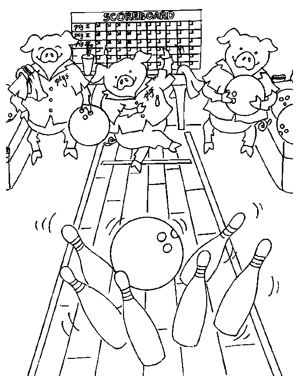 Piggies Playing Bowling Coloring Pages