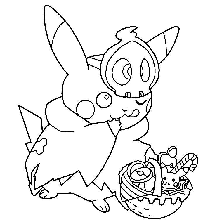 Desenho para colorir Pokémon Halloween : Pikachu Bruxa 1