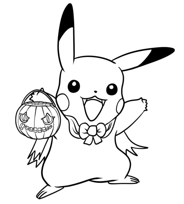 Desenho para colorir Pokémon Halloween : Pikachu Abóbora 4